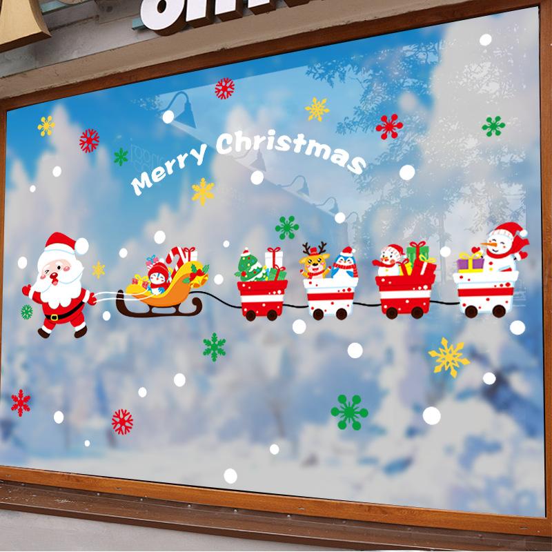 Santa Claus Electrostatic Glass Door, Holiday Reindeer, Shop Window Decoration and Arrangement Stickers