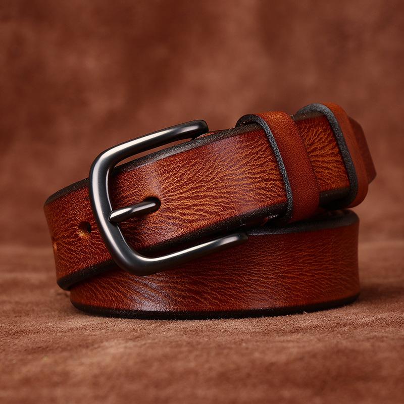Women's Leather Belt Fashionable Retro Emboss Leather Belt Women's First Layer Cowhide Casual Pin Buckle Jeans Belt Women's