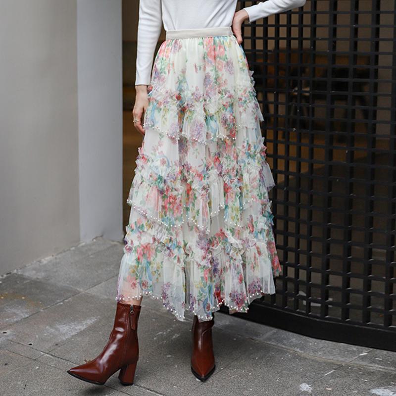 DIMANAF 2025 Sommer Damen Neue Röcke Elastischer Bund Plissiertes Mesh Elegante Röcke