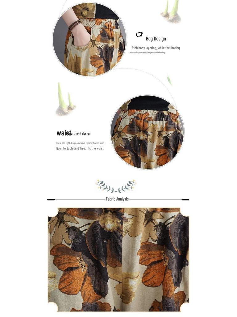2026 Summer Women's Slimming Suit: Loose Top & Printed Nine-Point Pants Plus Size Two-Piece Set