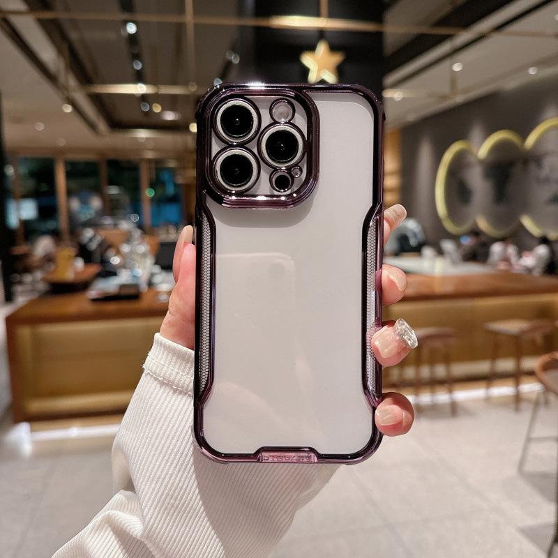 Applicable to iPhone16Promax electroplated blade mobile phone case 13 Apple 15 simple 12 four corners anti-drop transparent case