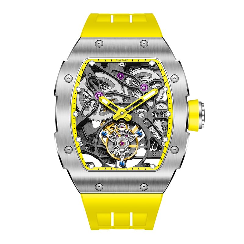 

HAOFA Tourbillon Automatic Watch Mechanical 316L Stainless Steel Titanium Magnesium Alloy Skeleton Watch Sports Watch Dual Drive Business Fashion Gift жовтий