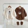 Kids Clothes Cute Bear Baby Romper Autumn Winter Plus Velvet Hooded Crawl Suit Soft Warm Tops Trousers Toddler Clothing Set