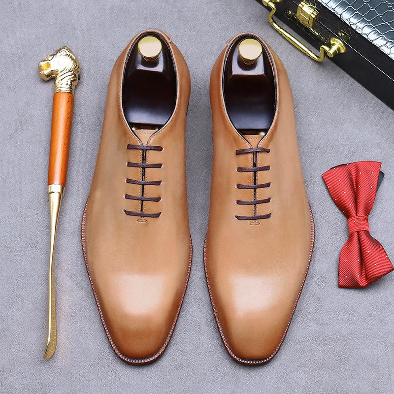 Top Grade Genuine Leather Men Oxford Shoes Vintage Simple Design Men Pointed Toe Wedding Formal Shoes Gentleman Dating Shoes