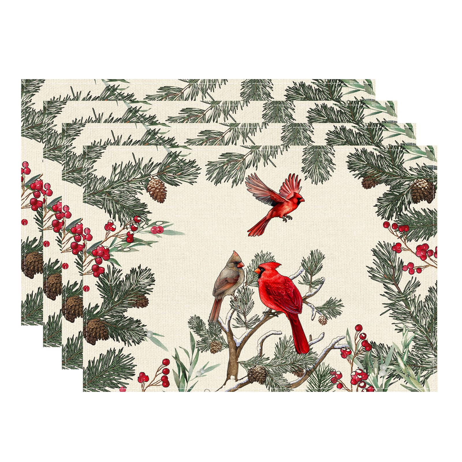

Cardinal Birds Winter Pine Tree Christmas Xmas Placemats Set of 6 Table Mats for Party Home Kitchen Dining Table Decorations 12x18 Inch Placemats Set of 4 （12x18 Inch）