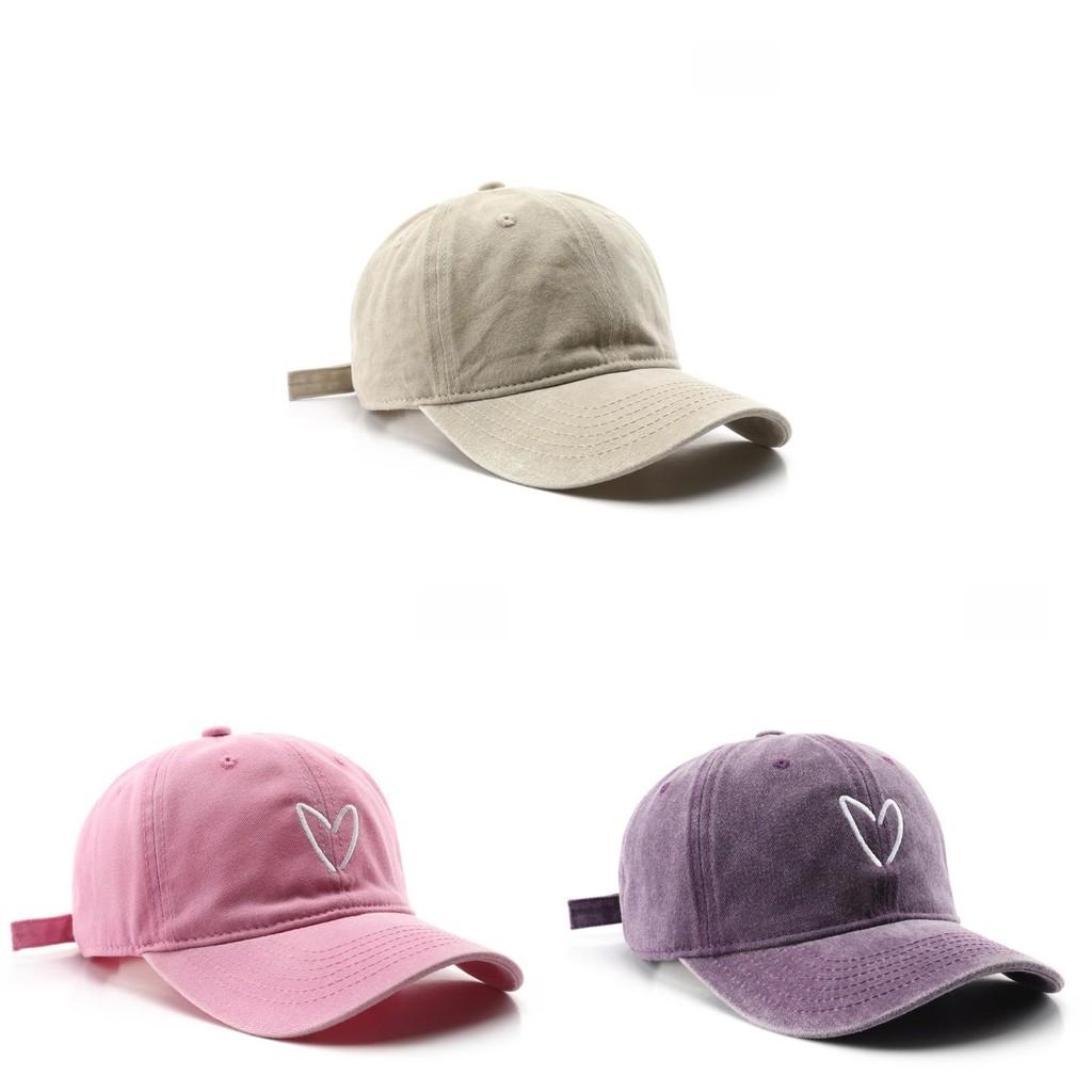 Vintage Waterwashed Cotton Baseball Cap With Embroidered Heart For Streetwear And Sun Protection