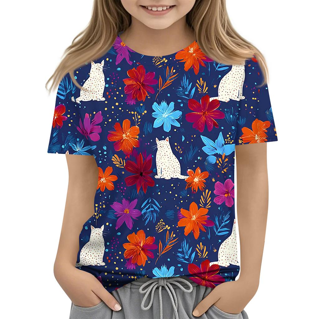 Children's Printed Round Neck Short Sleeved Casual T-shirt