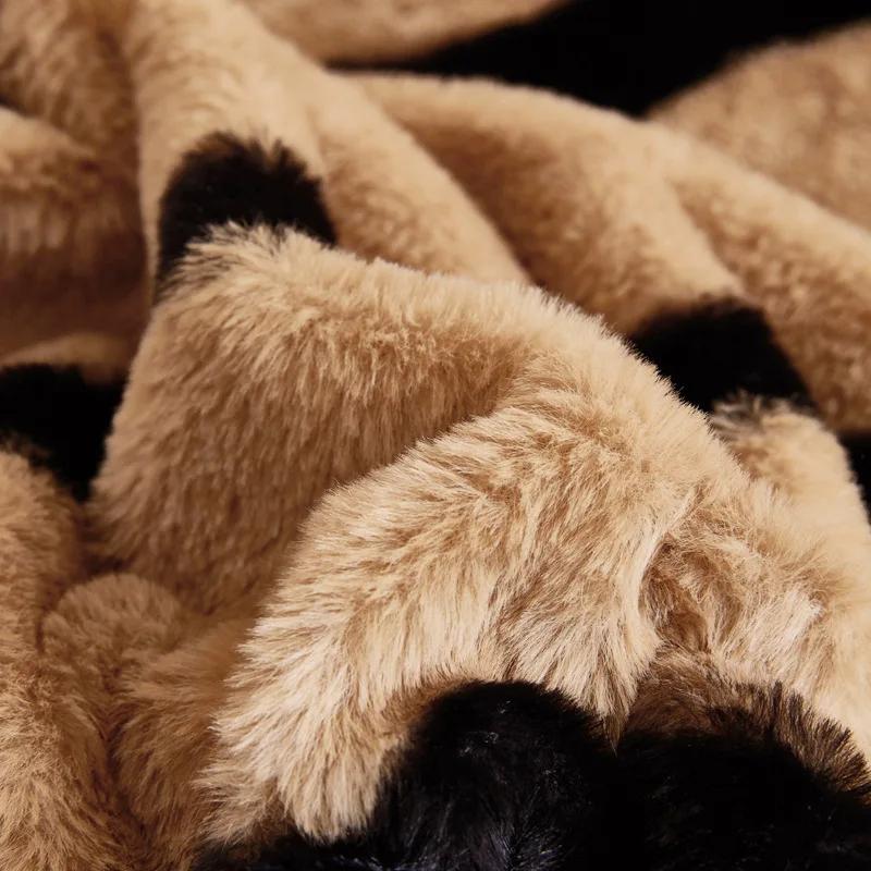 Winter new tiger pattern fast warming imitation rabbit plush mattress thickened plush mattress protective cover dust-proof