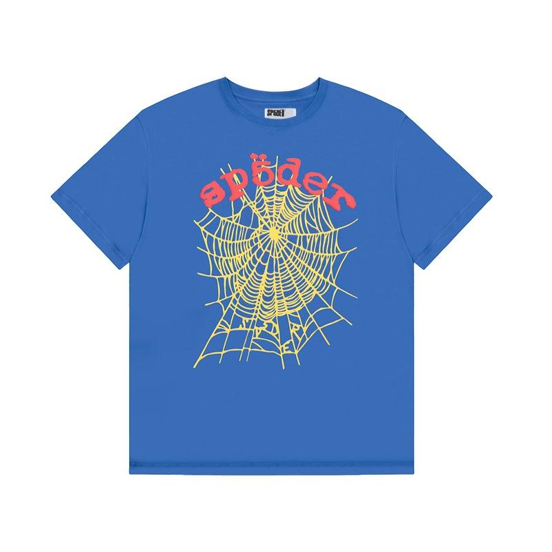 Foreign Trade Meichao Sp5der555555 Spider Web Printing Summer Loose Trend Men's and Women's Couples Short Sleeve T-Shirt Summer