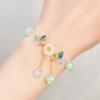 Cute Kids Glass Beaded Bracelet Princess Cartoon Crystal Flower Charm Bangle Handmade Jewelry Gift For Girls Students