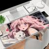 Large Mouse Pad with Cat and Girl Character Durable Rubber Stitched Suitable for Home and Gifts Pink-Haired Design, Non-Slip Material, Edges, Office,