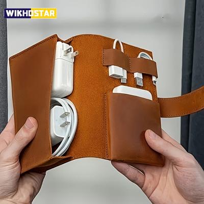 1pc PU Leather Multi-Compartment Organizer-Portable Tech School Accessories Case for Cables,Chargers,Pens-Durable Travel Storage