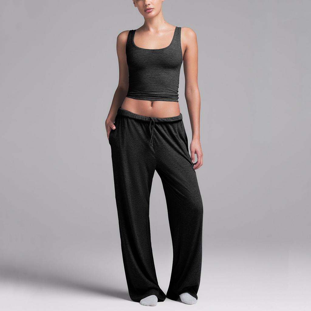 Damen ärmelloses Tanktop und lockere lange Hose Set Lässige Loungewear Weicher Stoff Dehnbar Bequeme Passform