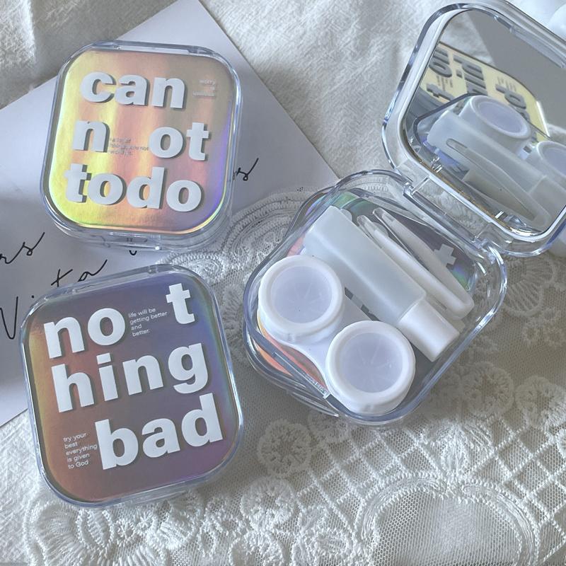 Laser Cover Contact Lens Case Box Colored Lenses Container Beauty Lens Storage Box Travel Set With Mirror Gift Girl