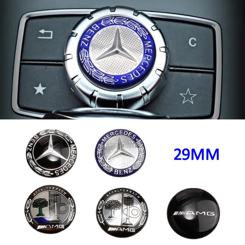 FCM5   Aluminum 29mm Car Multimedia Knob Badge Stickers for Mercedes Benz W124 W140 W163 W202 W203 W204 W205 CLA CLK CLS GLA GLC
