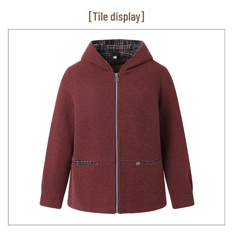 Women's Stylish Hooded Faux Wool Winter Jacket for Middle-Aged and Elderly
