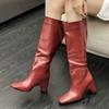 Mode Ins Stil Mode Lackleder Eckige Zehe Damen Kniehohe Stiefel Elegant Herbst Winter Hohe Absätze Chelsea Lange Stiefel Schuhe
