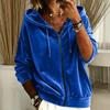 Women's Casual Color Drawstring Zip-Up Hoodie Loose Fit Long Sleeve Sweatshirt
