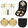 ZISIZ Outdoor Portable Gold 10-Piece Stainless Steel Tableware Set