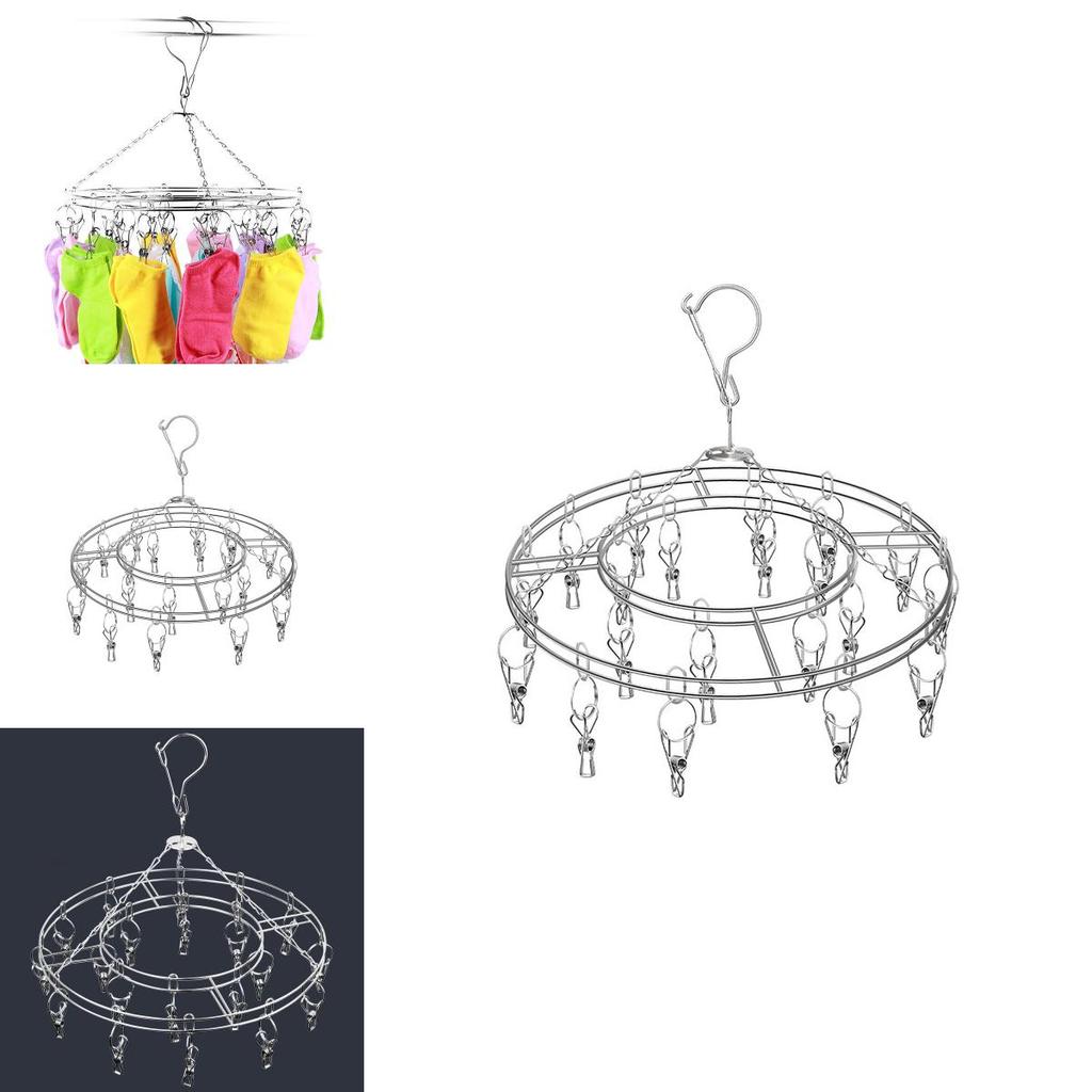 Modern Stainless Steel Socks Rack With 20 Clamps For Indoor And Outdoor Use