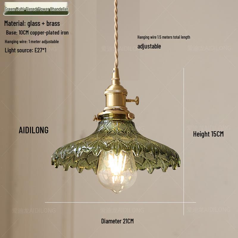 

Вінтажна латунна та скляна люстра-квітка - Мінімалістичний підвісний світильник для сучасного, B&B, ресторану, спальні або приліжкової тумбочки With 4W LED Warm Light