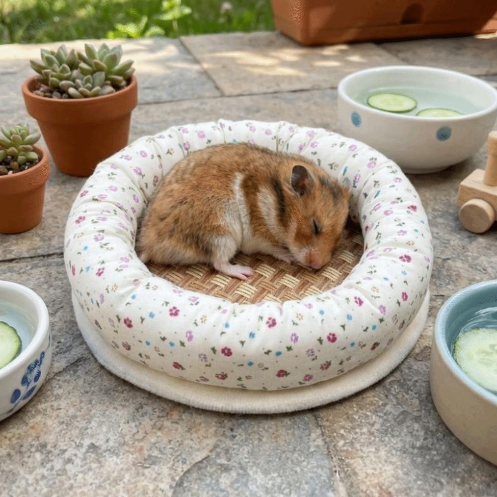 Round Summer Hamster Pad Breathable Golden Bear Cool Nest Hamster Nest Mat  Pet Supplies