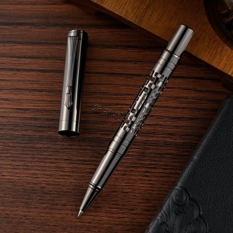 Retro Hollow Engraved Orb Pen Electroplating Gun Gray Metal Pen Bronze Business Gift Signature Pen Neutral Pen