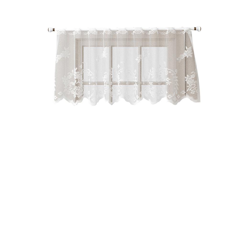 Finished Window Screen, White Flower Branch Short Curtain Semi-Blackout Window Screen Curtain
