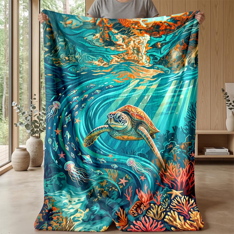 Oceanic Sea Turtles Theme blanket Lightweight Warm Flannel Blanket Decorative Throw Blanket for Home Decoration