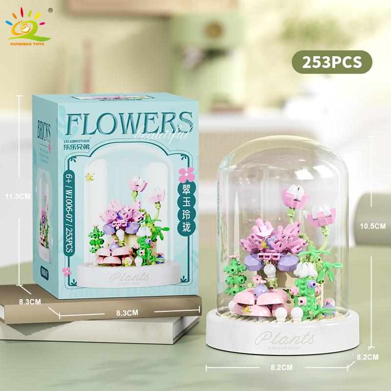 MOC Flower Display Box Micro Building Block MOC Mini Flower Mini Diamond Model Brick Toy for Children Desk Decoration