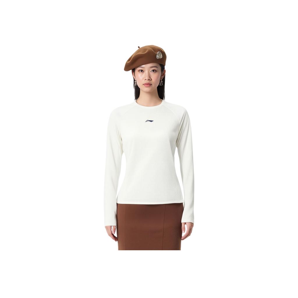 Li Ning Running Series Brand Logo Casual Comfortable Round Neck Long Sleeve T-Shirt Women T-Shirt Off-White ATLV034-2