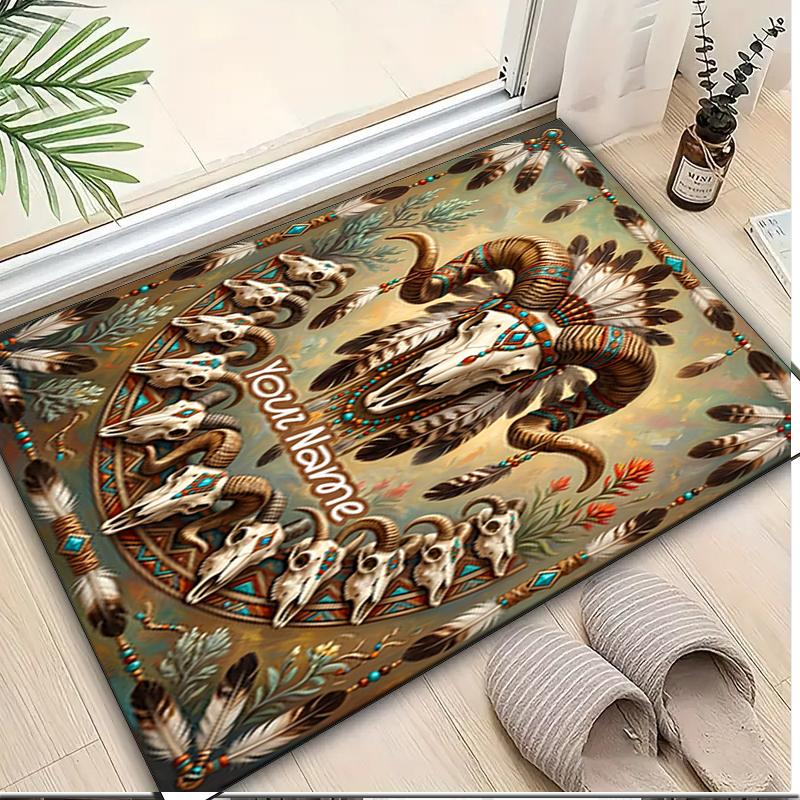 1PC Custom Name Native American Spirit Theme Floor Mat Ideal for Living Room, Game Rooms, Office, Bedroom,Floor Mat Playful Design