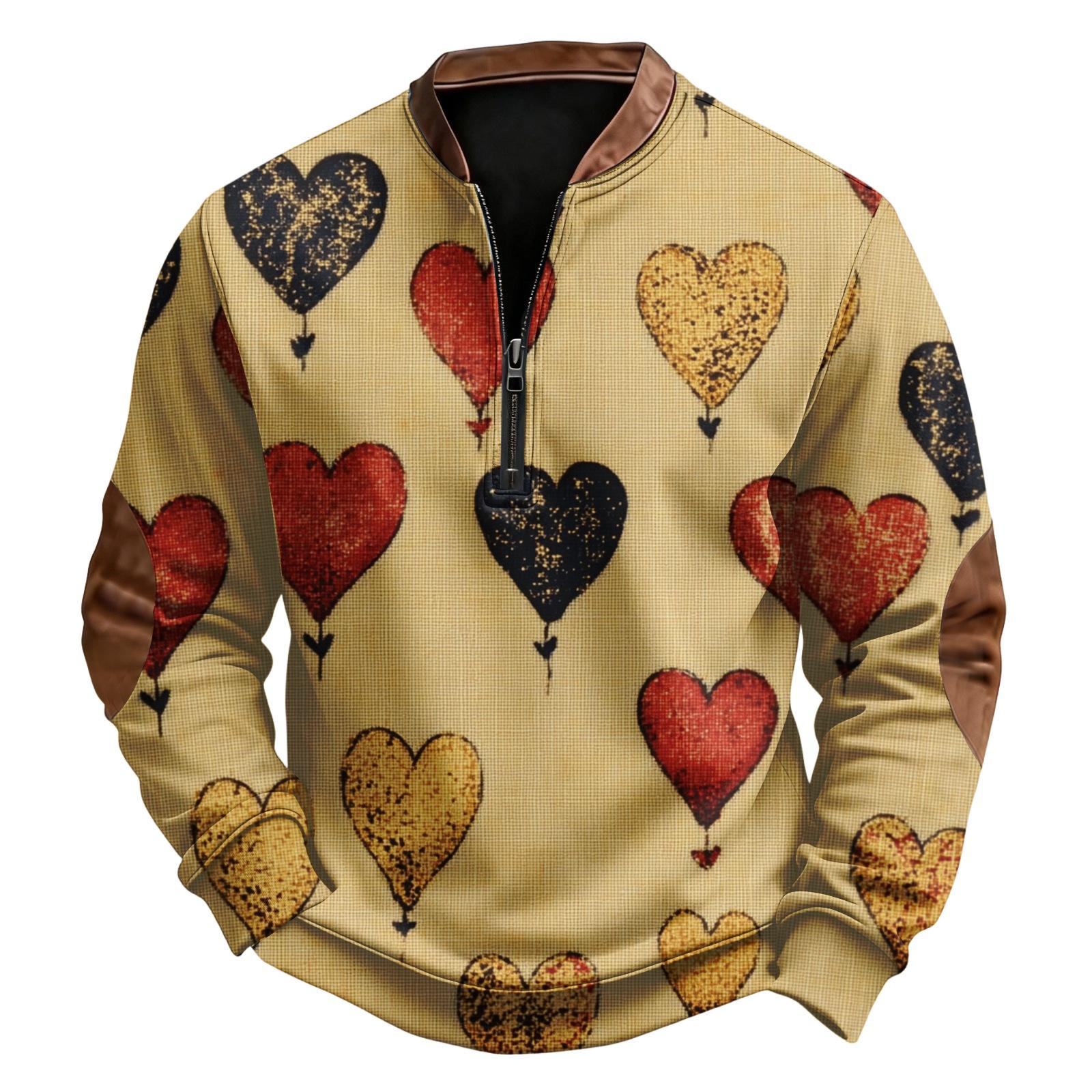 Мужская повседневная, модная, ретро, с принтом в виде американского сердца, с круглым вырезом, с длинным рукавом, худи-поло XXXL хаки