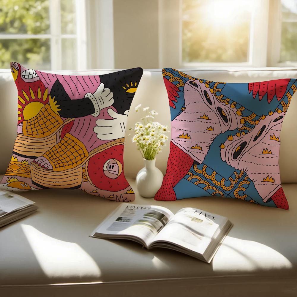 Creative Illustration Of Everything On Shoes Cushion Cover Pillowcase Antidustmite Invisible Zipper Short Plush Sofa Cushion