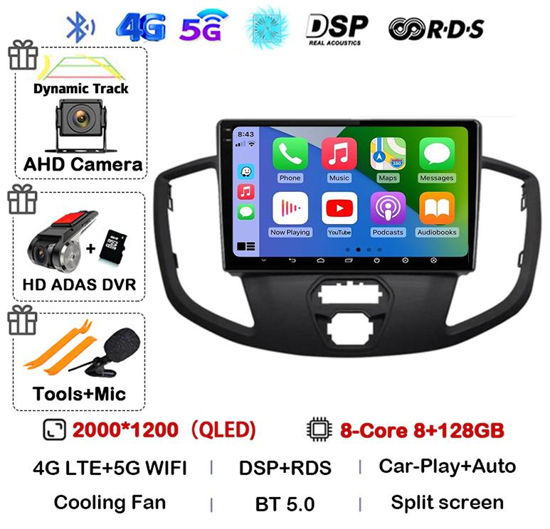 Android 14 Carplay Auto WIFI+4G For Ford Transit 2015 2016 2017 2018 GPS Car Radio Multimedia Video Player Stereo 360 Camera DSP