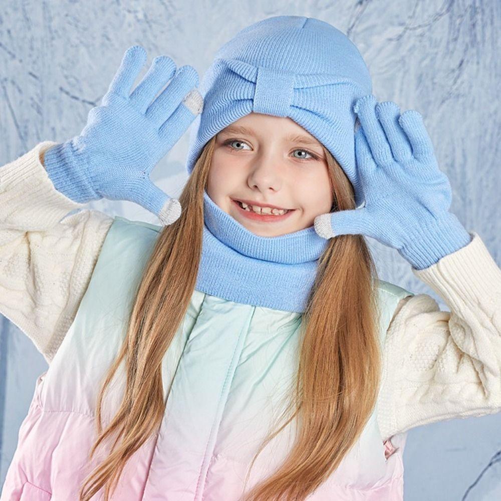 3Pcs/Set Warm Kids Hats Scarfs Gloves Set Cute Baby Beanie Cap Gift Mitten  Toddler