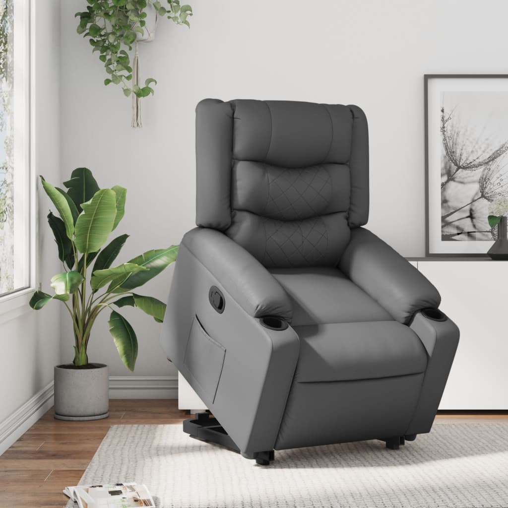 Recliner with Rising Aid Gray Artificial Leather