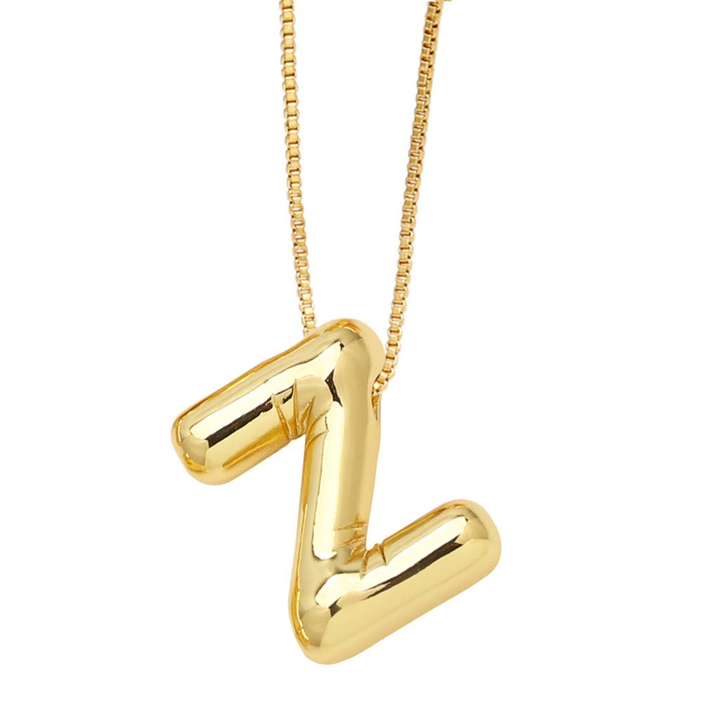 Vintage Stainless Steel Necklace Balloon Bubble Chunky Letter Necklace Women A-Z Initial Letter Pendant Necklaces Gift Gold