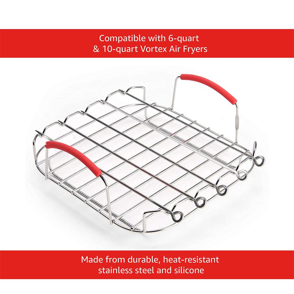 Grill do frytownicy beztłuszczowej 8 cali Kwadratowy grill BBQ ze stali nierdzewnej z igłą do szaszłyków Akcesoria do gotowania, gotowania na parze, pieczenia, frytownicy