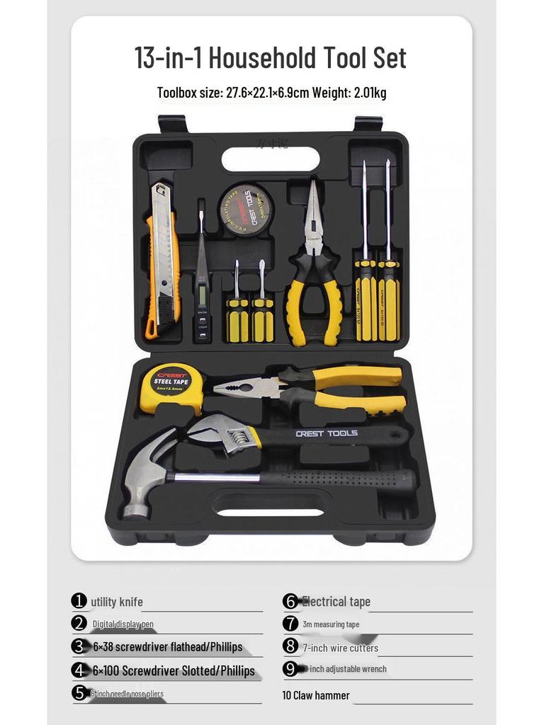 Zestaw narzędzi Rede Home: Rodzinny Zestaw Naprawczy ze Śrubokrętami, Młotkiem, Kluczami i Elementami Złącznymi.