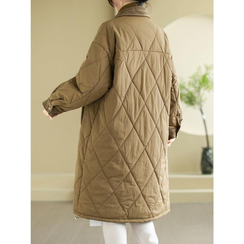 Large Size Women's Winter Clothing New Retro Literary Women's Cotton-padded Clothes Corduroy Splicing Padded Cotton Thickened Winter Coat Women