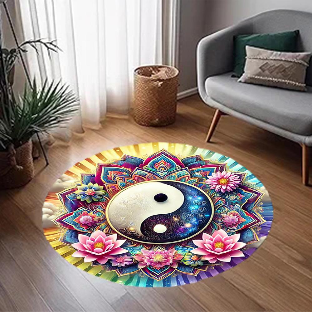 1pc home carpet yin yang floral design non-slip rug for office decor and living room gift ideas