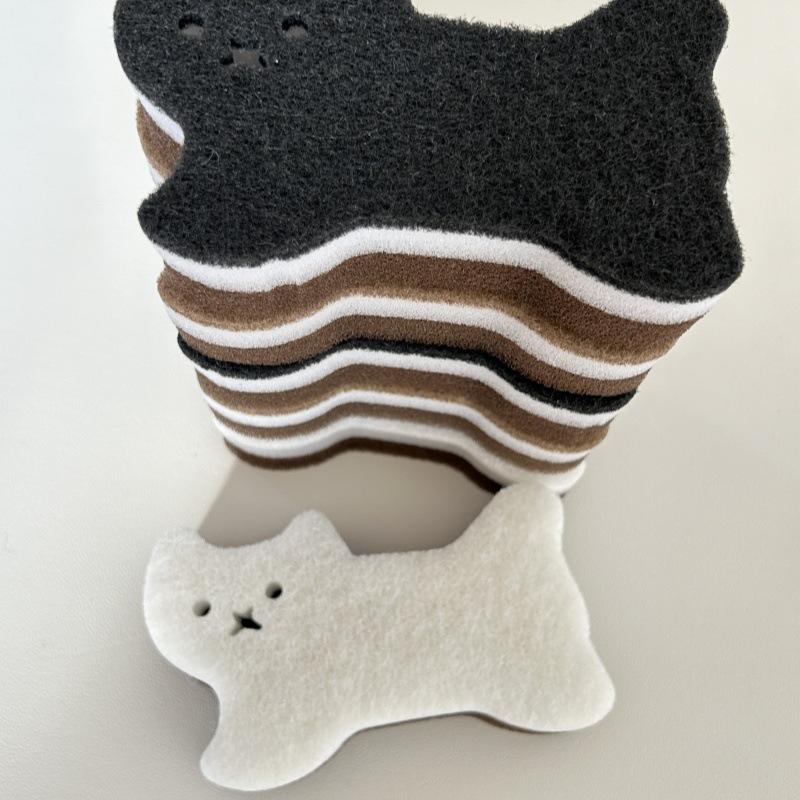 Cartoon Cat Triple-Layer Dishwashing Sponge Scouring Pad Dishcloth Combo