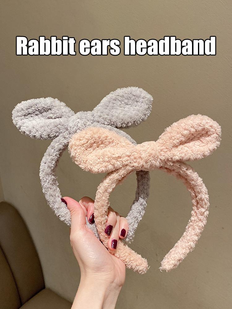 Hasenohren Stirnband Plüsch Haarband für Frauen Mädchen Niedliche Schleifen Stirnbänder zum Gesichtwaschen Spa Stirnbänder für Mädchen Hasenohren H
