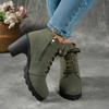 Women'S Mid-Heel Ankle Boots with Side Zipper - Comfortable Faux Cover, Decorative Buckle Design, All-Season Versatile Casual Shoes for Casual Attire