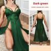 Large Size Sexy Mesh Deep V Lace Pajamas Side Split Suspender Skirt Extended Loungewear Nightdress
