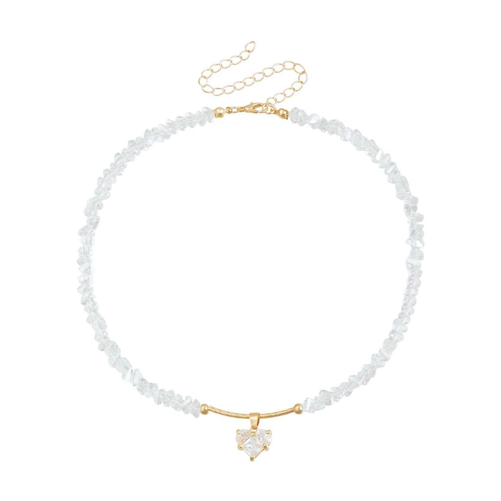 Handcrafted Glass Bead Love Crystal Pendant Necklace Elegant Design Clavicle Chain For Daily Wear And Special Occasions