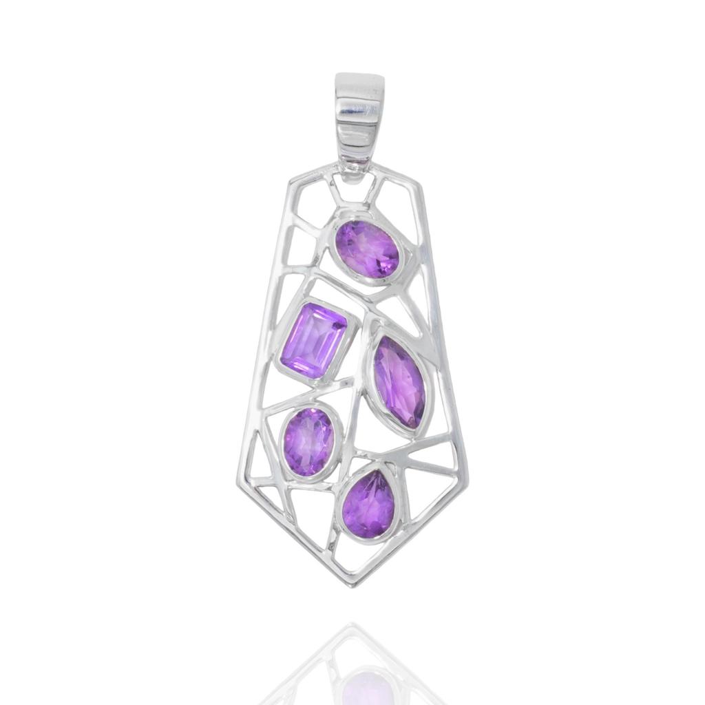 Amethyst Handmade Pendant for Her, 95 Silver Gemstone Jewelry Gift for Mom