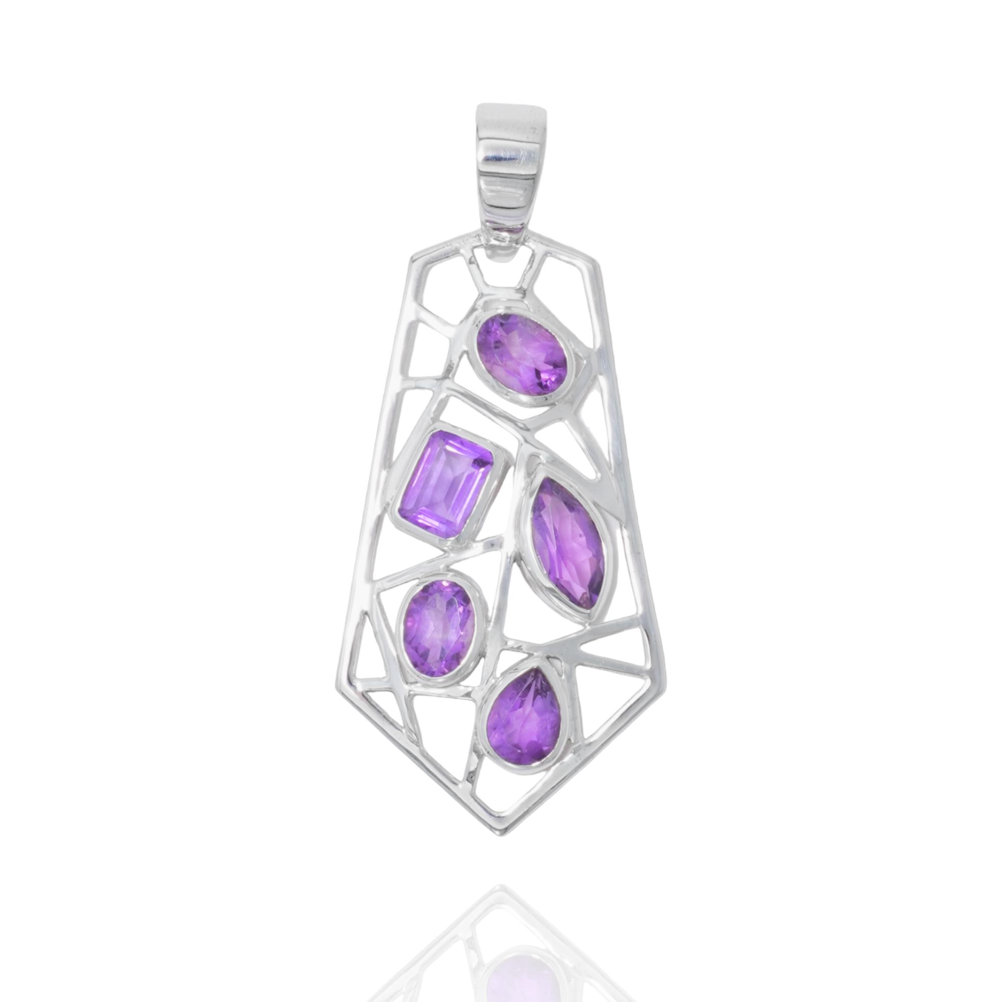 

Amethyst handmade pendant for her, 95 silver gemstone jewelry gift for mom фіолетовий