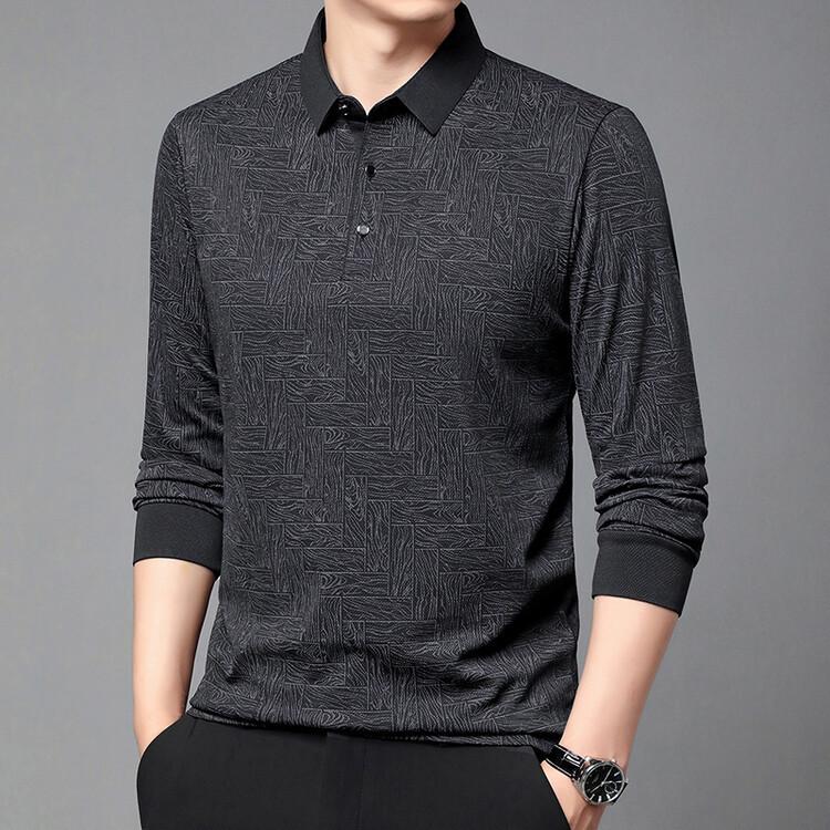 Long Sleeve Men's Autumn Minimalist Lapel Collar Versatile Polo Shirt